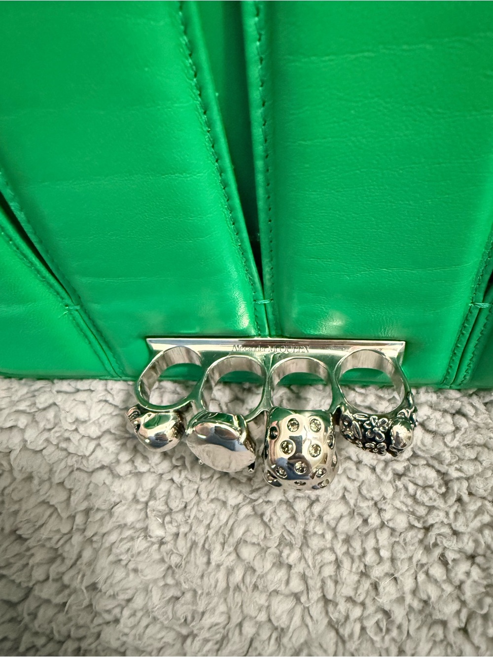 Alexander McQueen The Slash Bag Green Leather Skull Knuckle Clutch
